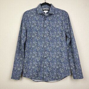 Express Men's Small Liberty Fabric Long Sleeve Collared Dress Shirt Blue Floral